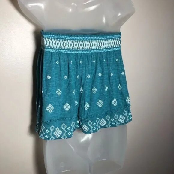 CAPE JUBY BY AEROPOSTALE STRAPLESS TEAL/WHITE EMBROIDERED BOHO TOP XS-EUC - Picture 7 of 9